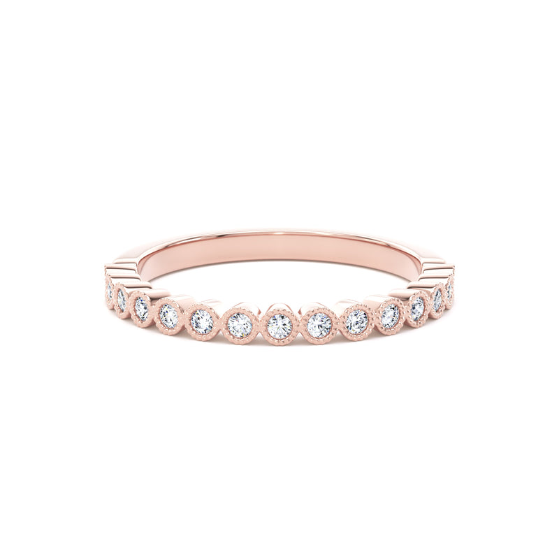 Round Diamond Rose Gold Ring, Millgrain Bezel Half Eternity | ET1219