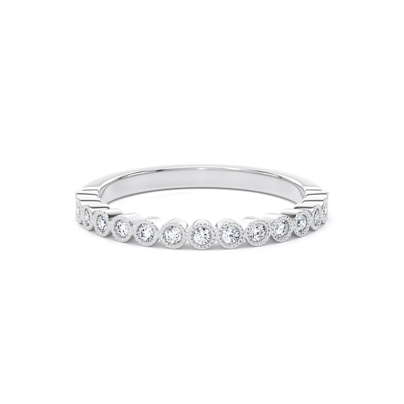 Round Diamond Platinum Ring, Millgrain Bezel Half Eternity | ET1219