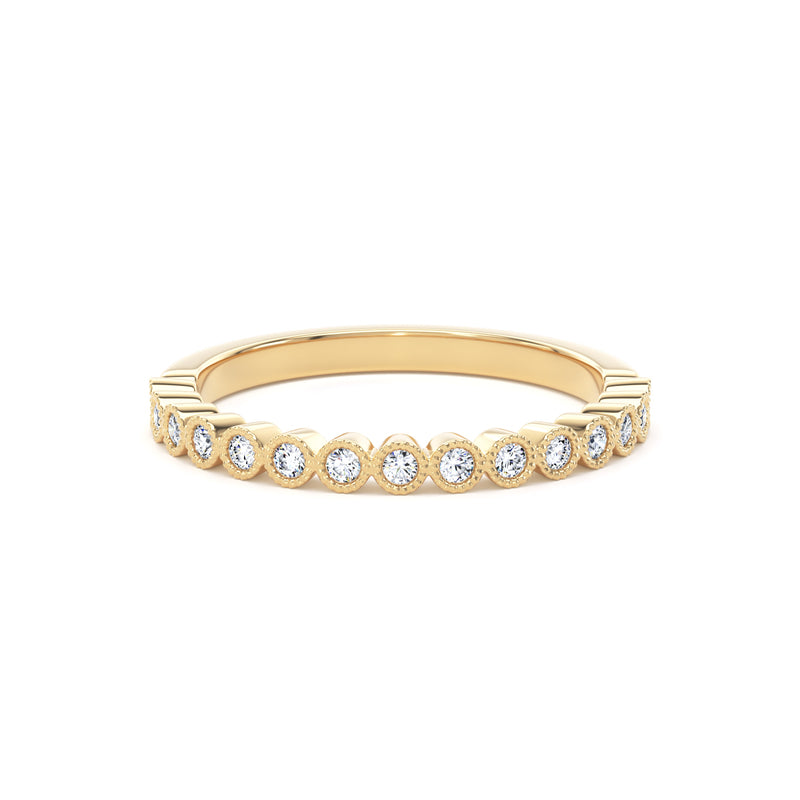 Round Diamond Rose Gold Ring, Millgrain Bezel Half Eternity | ET1219
