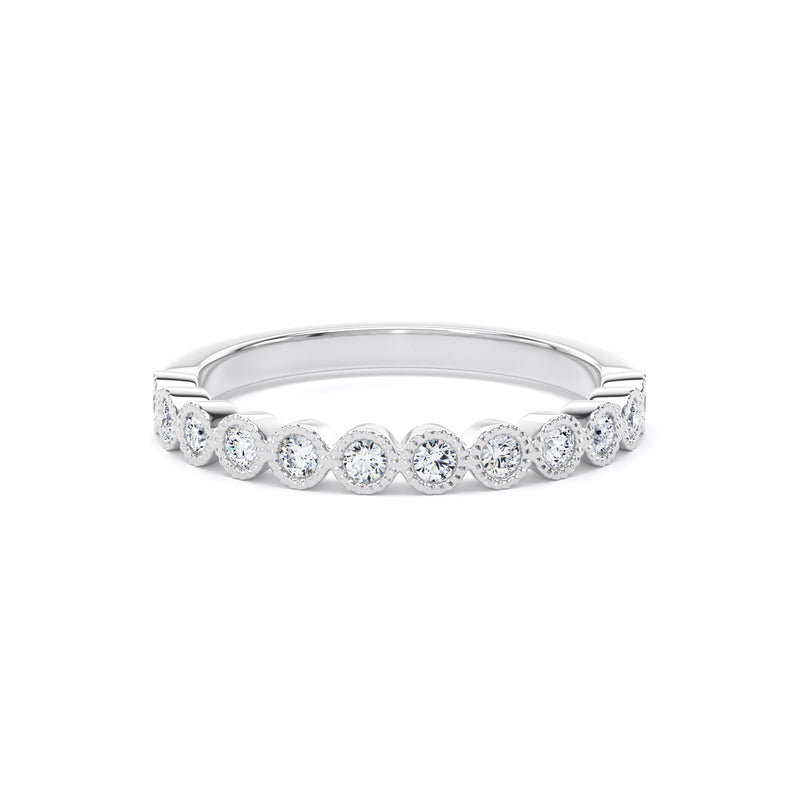 Round Diamond White Gold Ring, Millgrain Bezel Half Eternity | ET1219