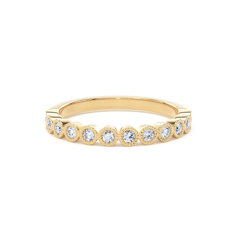 Round Diamond Rose Gold Ring, Millgrain Bezel Half Eternity | ET1219