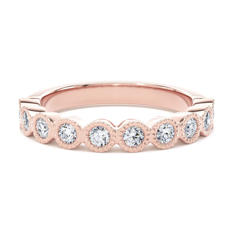 Round Diamond Ring, Millgrain Bezel Half Eternity | ET1219