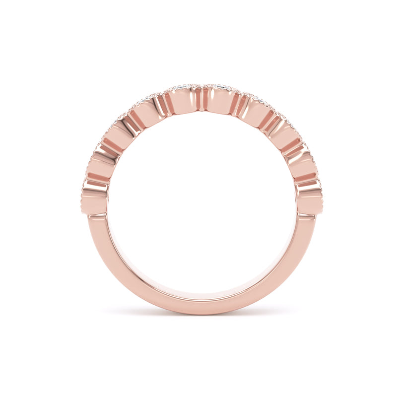 Round Diamond Rose Gold Ring, Millgrain Bezel Half Eternity | ET1219