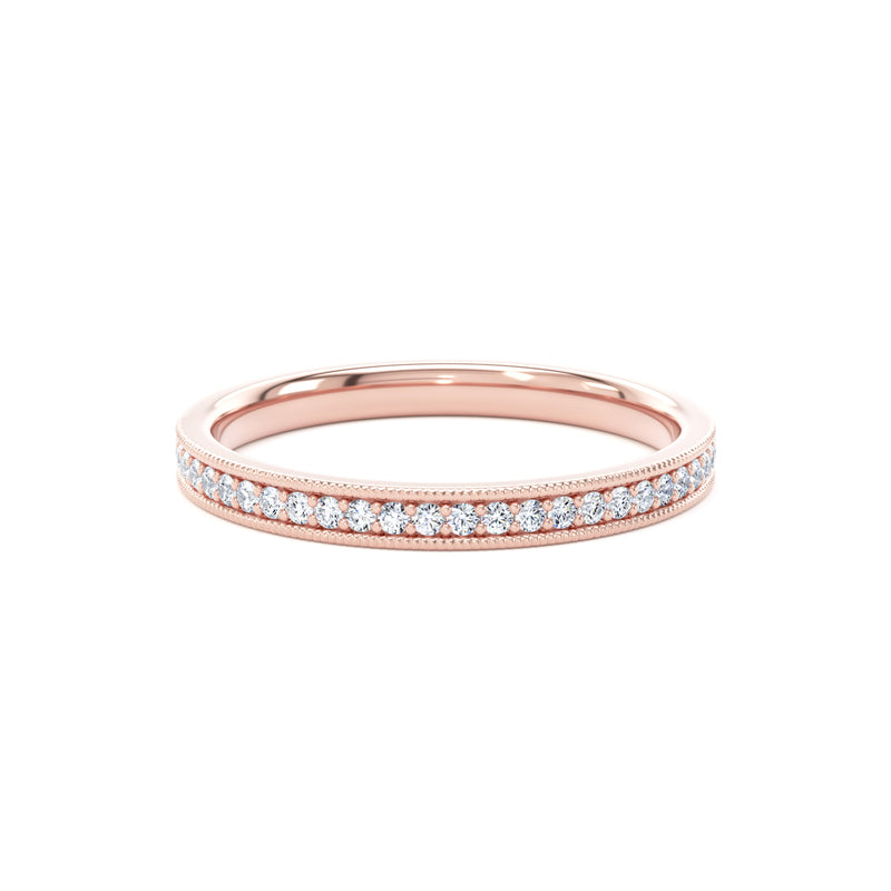Round Diamond Rose Gold Ring, Millgrain Channel Eternity Ring | ET1218