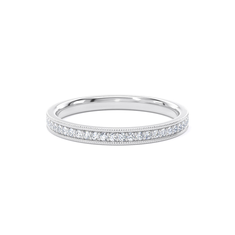 Round Diamond White Gold Ring, Millgrain Channel Eternity Ring | ET1218