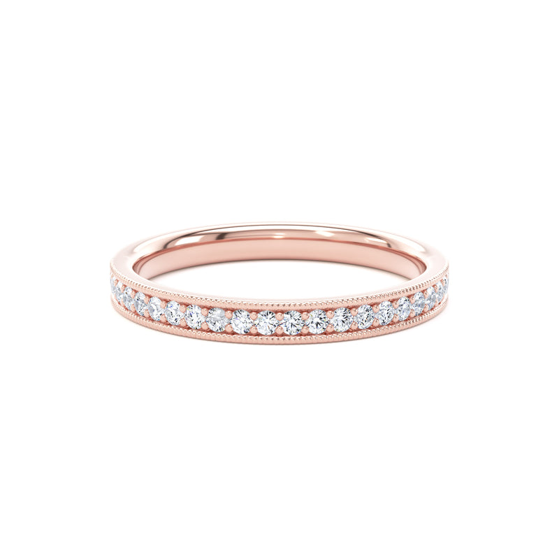 Round Diamond Rose Gold Ring, Millgrain Channel Eternity Ring | ET1218