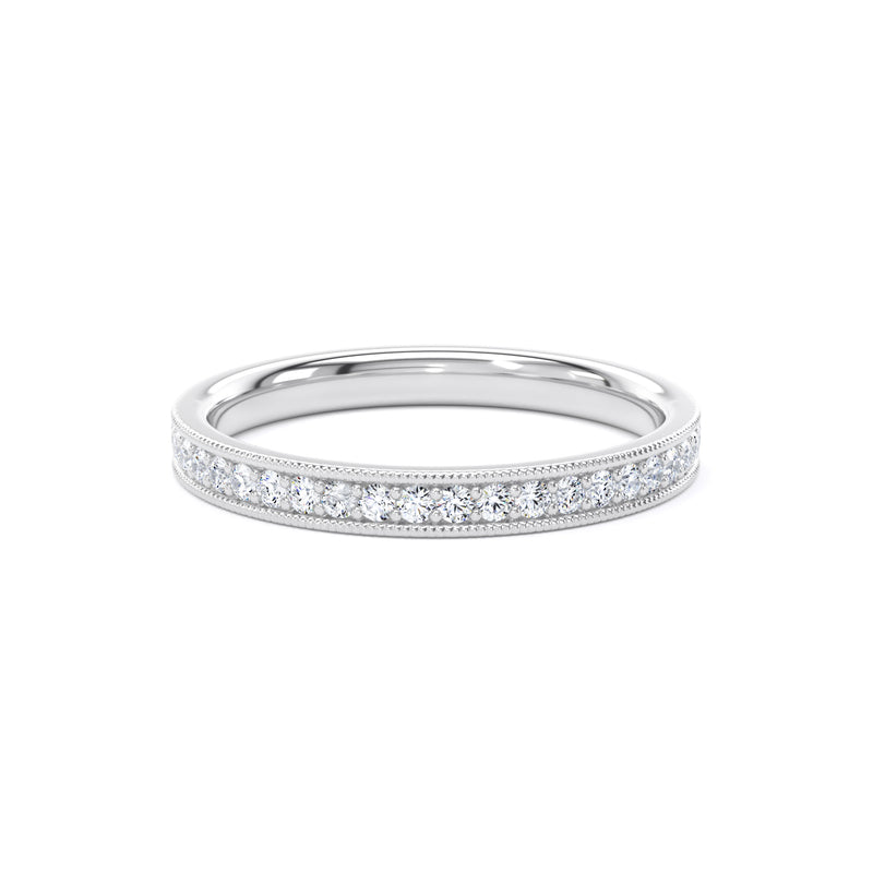 Round Diamond White Gold Ring, Millgrain Channel Eternity Ring | ET1218