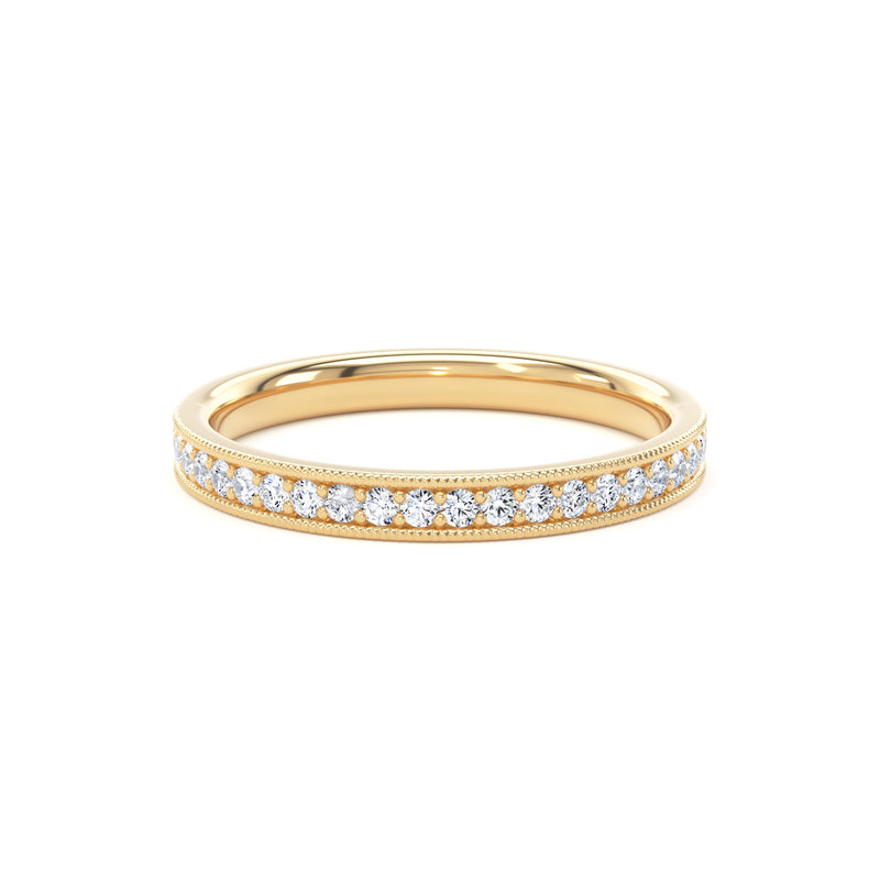 Round Diamond Yellow Gold Ring, Millgrain Channel Eternity Ring | ET1218