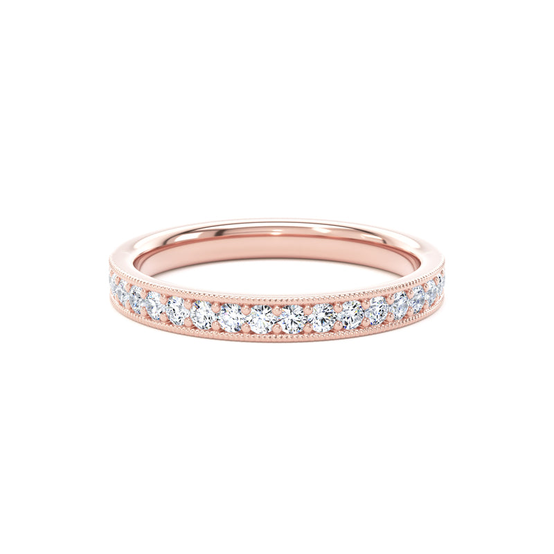 Round Diamond Rose Gold Ring, Millgrain Channel Eternity Ring | ET1218