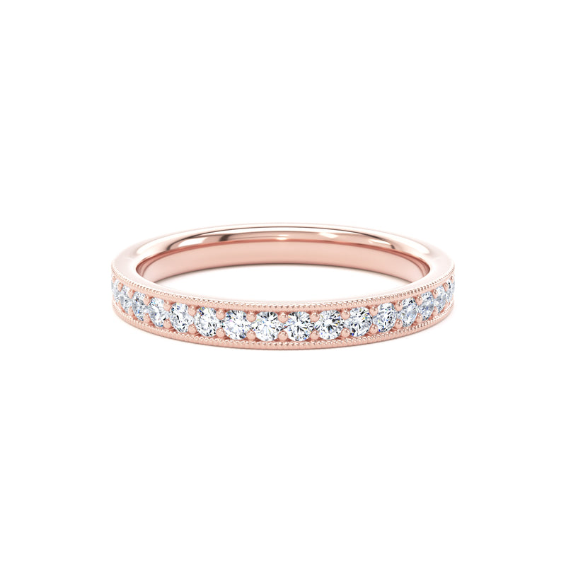 Round Diamond Rose Gold Ring, Millgrain Channel Eternity Ring | ET1218
