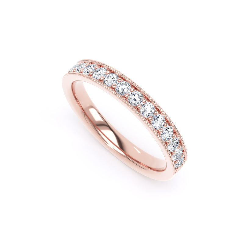 Round Diamond Rose Gold Ring, Millgrain Channel Eternity Ring | ET1218