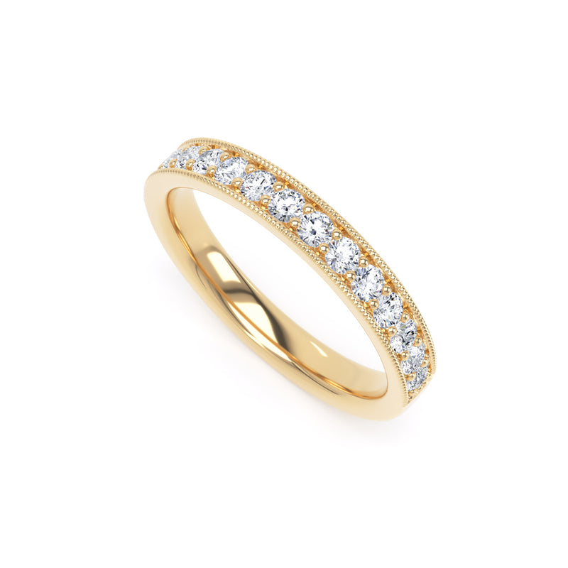 Round Diamond Yellow Gold Ring, Millgrain Channel Eternity Ring | ET1218