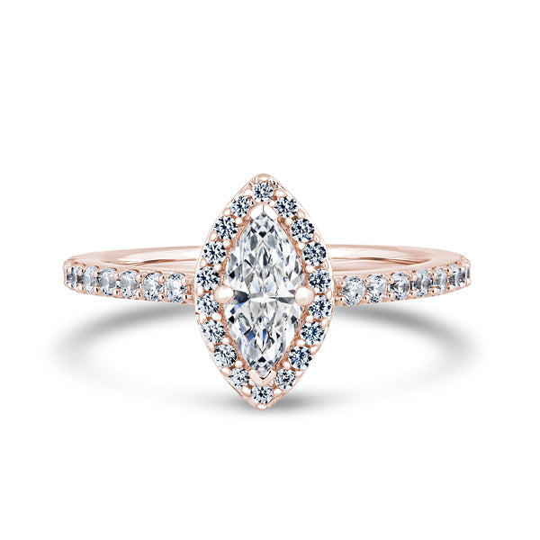 Marquise Halo Rose Gold Ring, Shoulder Set | MHW01 LGM
