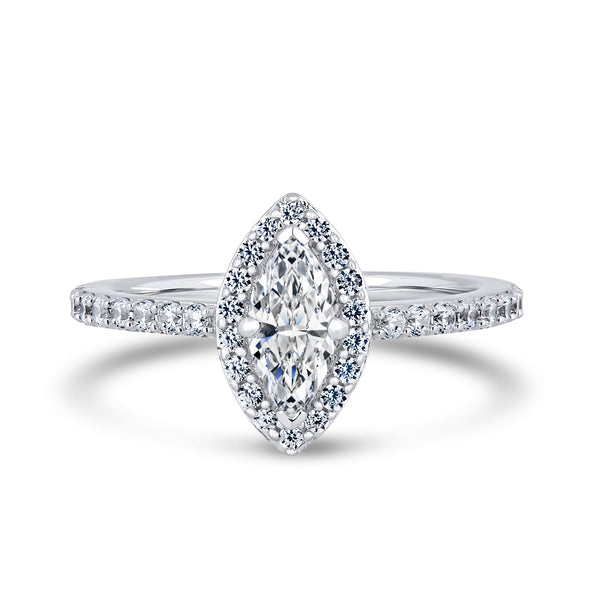 Marquise Halo White Gold Ring, Shoulder Set | MHW01 SMM