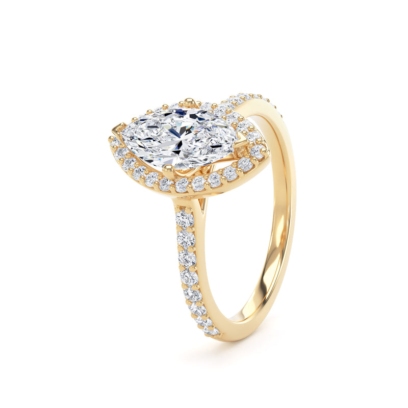 Halo Diamond Shoulder Ring | Yellow Gold, Marquise Diamond | MHW01 LGM