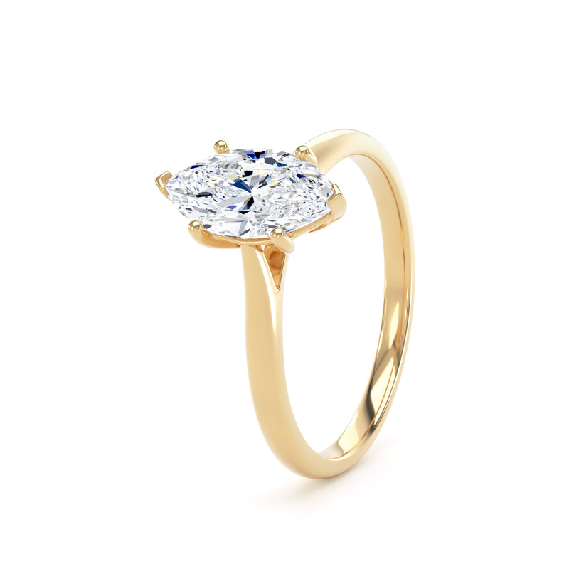 Marquise Diamond Yellow Gold Ring, 6 Claw Solitaire | SMM MPP11