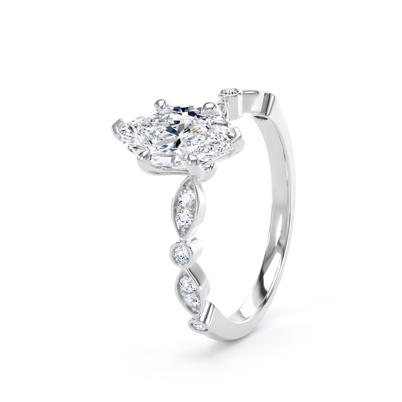 Marquise Diamond White Gold Ring, Fancy Diamond Shoulder Set | SMM MSV01