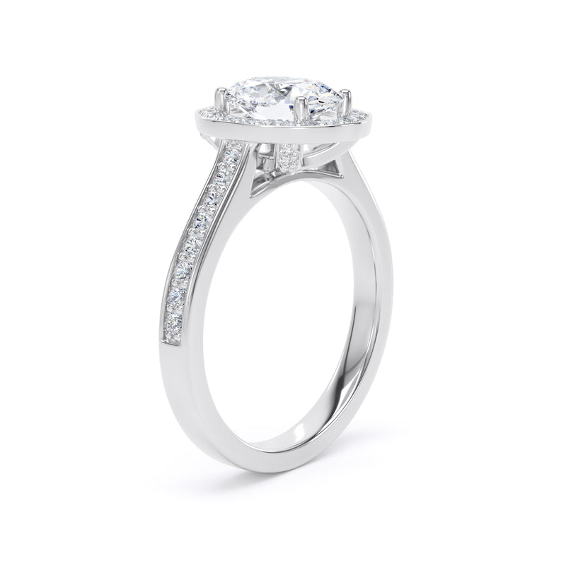 Halo Diamond Shoulder Ring | White Gold, Oval Diamond | OHG01 SMO