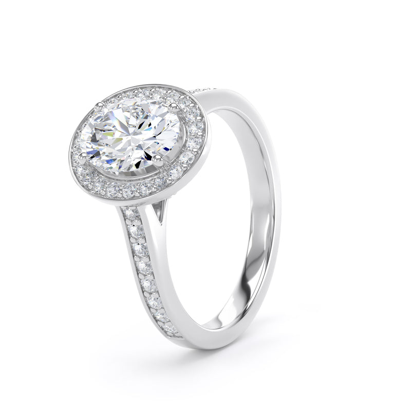 Halo Diamond Shoulder Ring | Platinum, Oval Diamond | OHG01 SMO