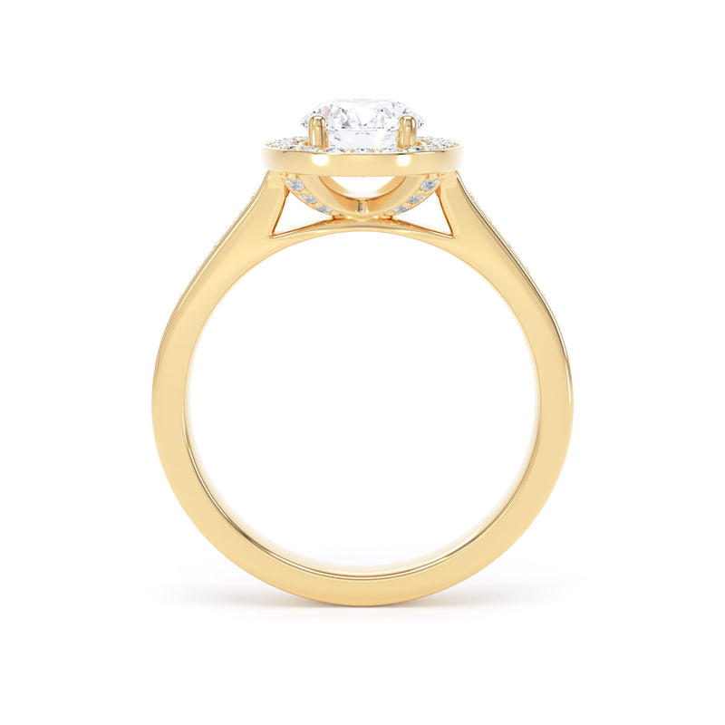 Halo Diamond Shoulder Ring | Yellow Gold, Oval Diamond | OHG01 SMO