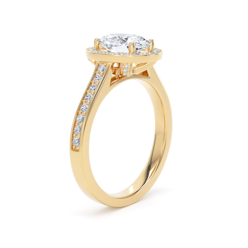 Halo Diamond Shoulder Ring | Yellow Gold, Oval Diamond | OHG01 SMO