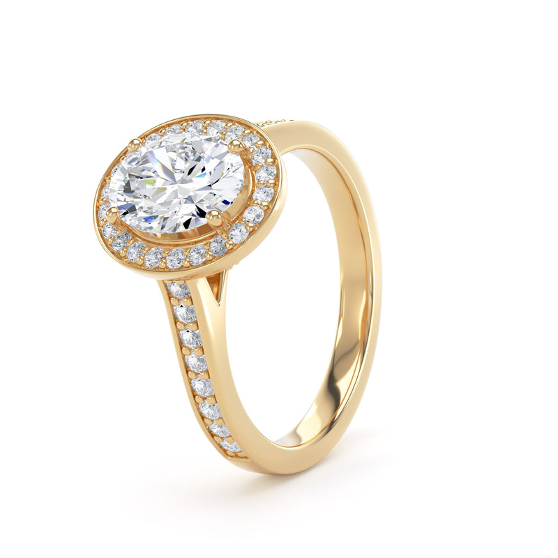 Halo Diamond Shoulder Ring | Yellow Gold, Oval Diamond | OHG01 SMO