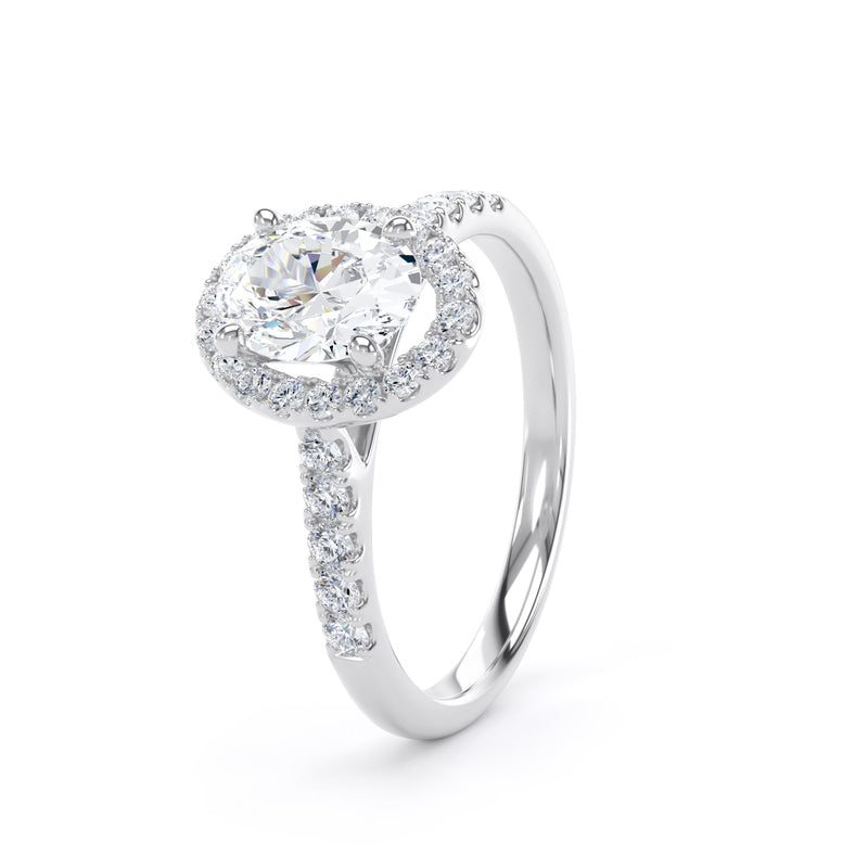 Oval Diamond White Gold Ring, Diamond Band Halo | SMO OHS01