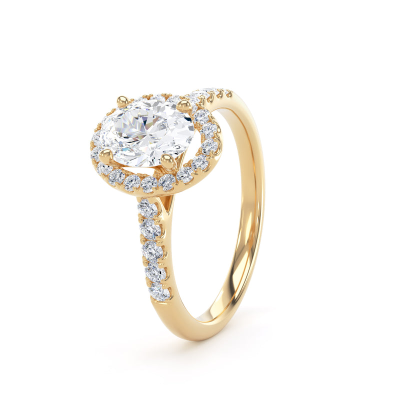 Oval Diamond Yellow Gold Ring, Diamond Band Halo | LGO OHS01