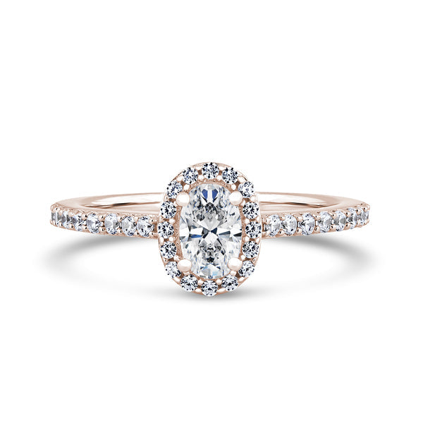 Oval Halo Rose Gold Ring, Shoulder Set | OHW01 SMO