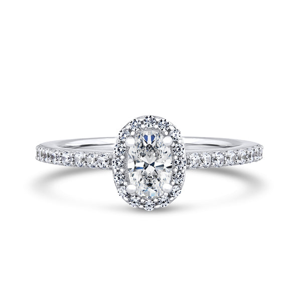 Oval Halo White Gold Ring, Shoulder Set | OHW01 SMO