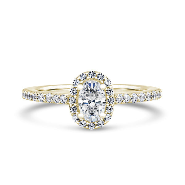 Oval Halo Yellow Gold Ring, Shoulder Set | OHW01 SMO