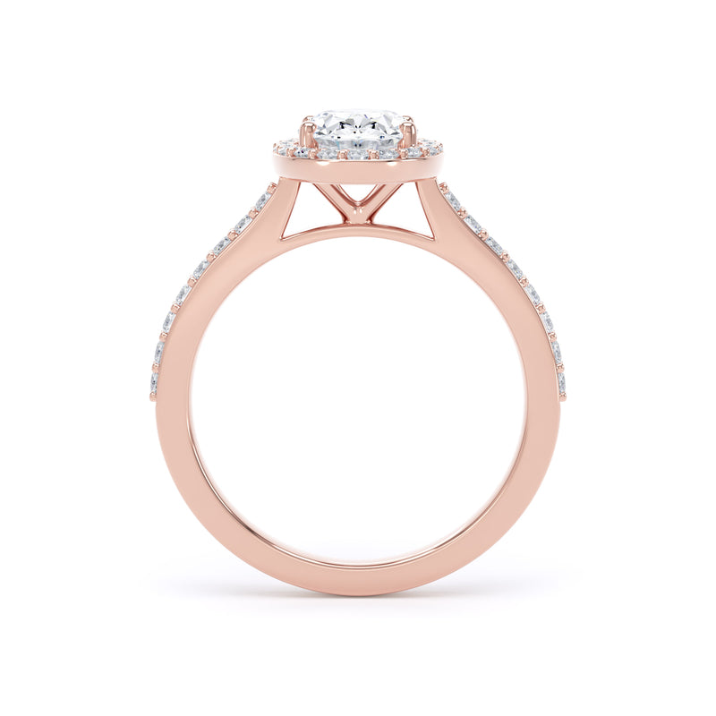 Halo Diamond Shoulder Ring | Rose Gold, Oval Diamond  | OHW01 LGO