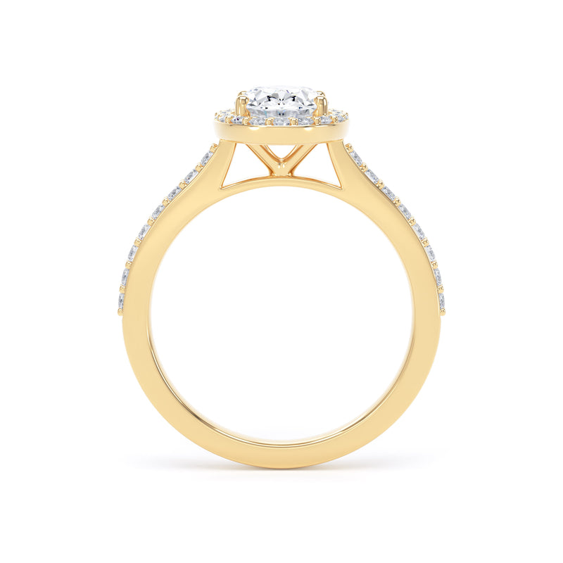 Halo Diamond Shoulder Ring | Yellow Gold, Oval Diamond  | OHW01 SMO