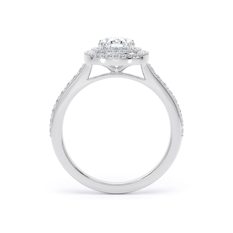 Double Halo Diamond Shoulder Ring | White Gold, Oval Diamond | OHW02 SMO
