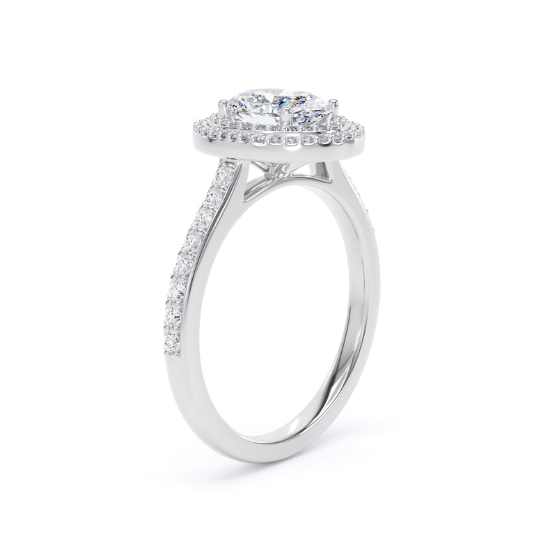 Double Halo Diamond Shoulder Ring | White Gold, Oval Diamond | OHW02 SMO