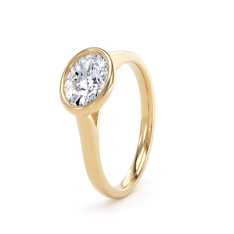 Oval Diamond Yellow Gold Ring, Landscape Bezel Solitaire | SMO OPP05