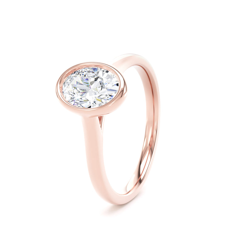 Oval Diamond Rose Gold Ring, Bezel Solitaire | SMO OPP06