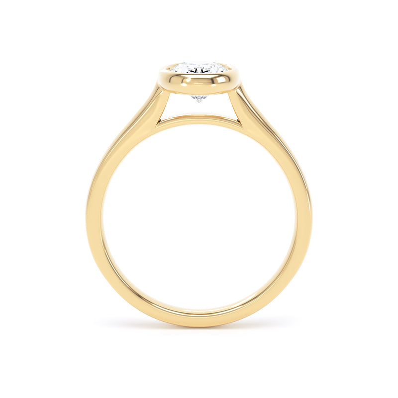 Oval Diamond Yellow Gold Ring, Bezel Solitaire | SMO OPP06