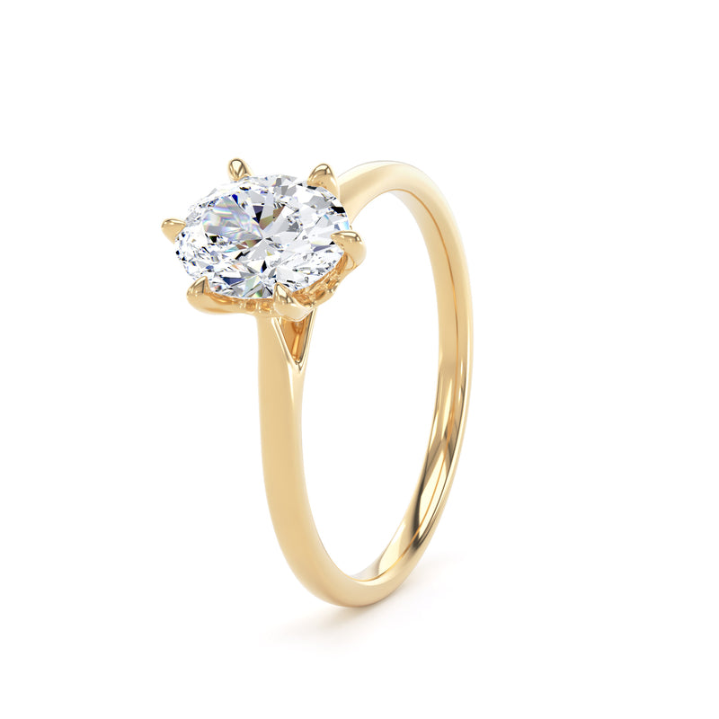 Oval Diamond Yellow Gold Ring, 6 Claw Solitaire | LGO OPP11