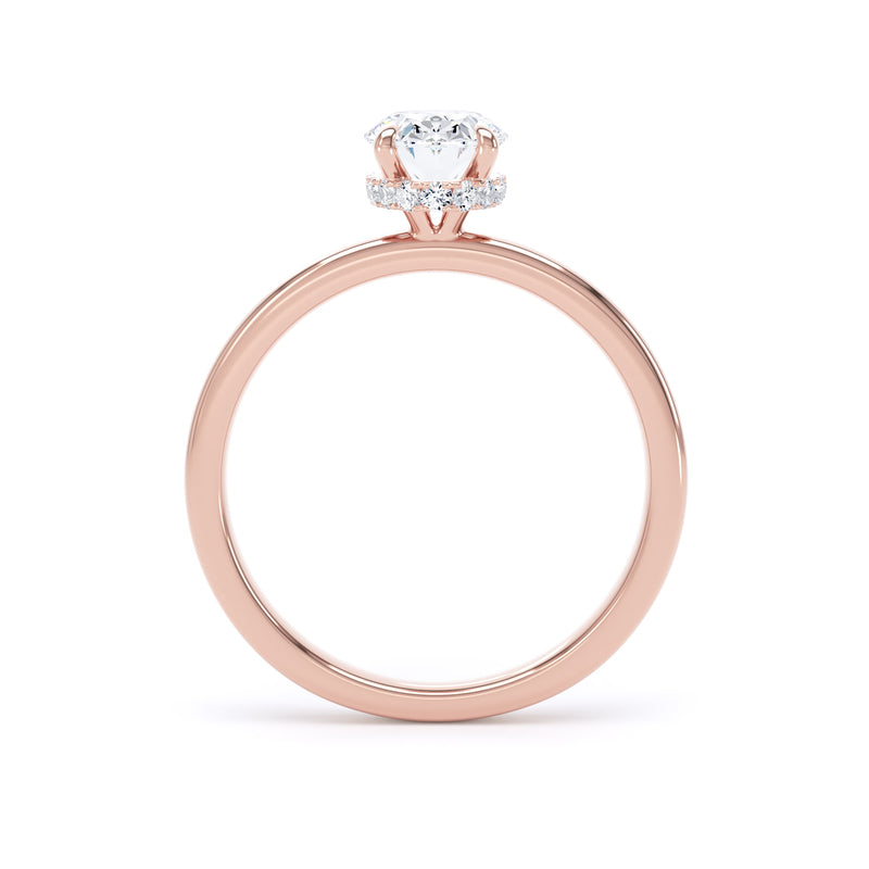 Oval Diamond Rose Gold Ring, Plain Band Hidden Halo | SMO OPS01