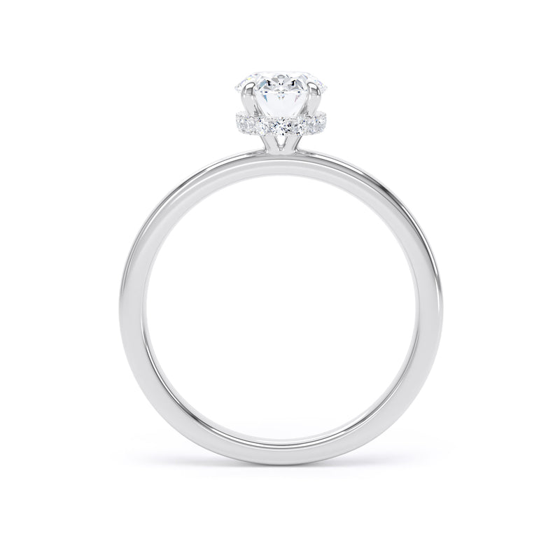 Oval Diamond White Gold Ring, Plain Band Hidden Halo | SMO OPS01