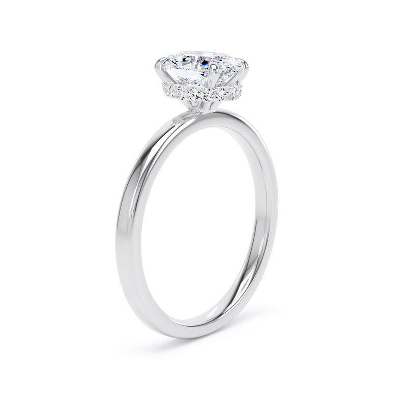 Oval Diamond White Gold Ring, Plain Band Hidden Halo | SMO OPS01