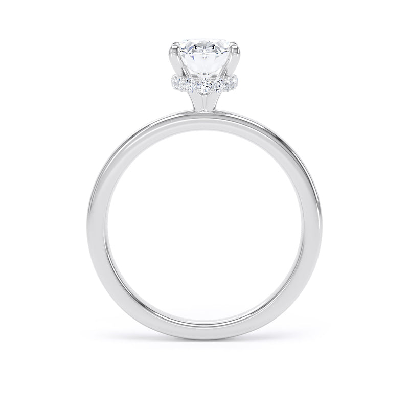 Oval Diamond Platinum Ring, Plain Band Hidden Halo | LGO OPS02