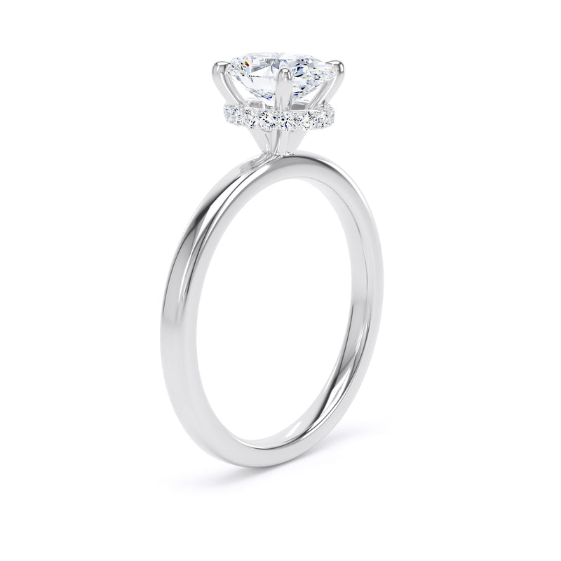 Oval Diamond White Gold Ring, Plain Band Hidden Halo | LGO OPS02