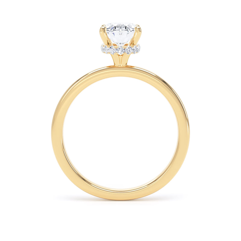 Oval Diamond Yellow Gold Ring, Plain Band Hidden Halo | LGO OPS02