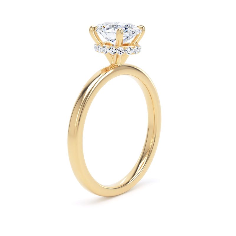 Oval Diamond Yellow Gold Ring, Plain Band Hidden Halo | LGO OPS02
