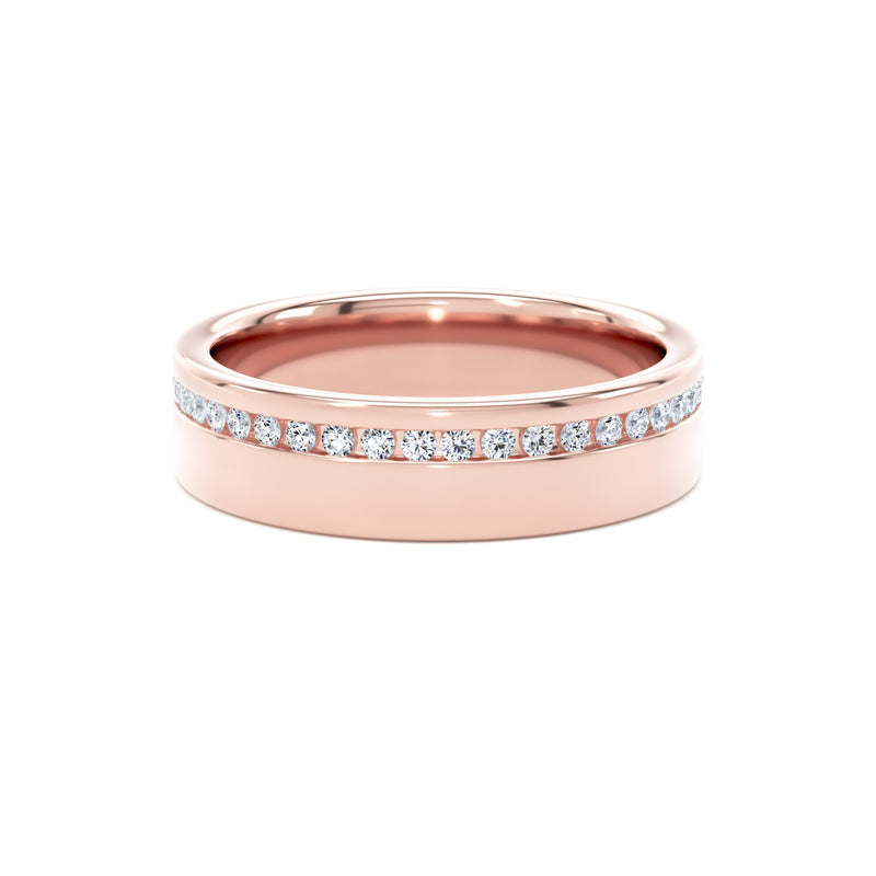 Round Diamond Rose Gold Ring, Channel Offset Half Eternity | ET1216