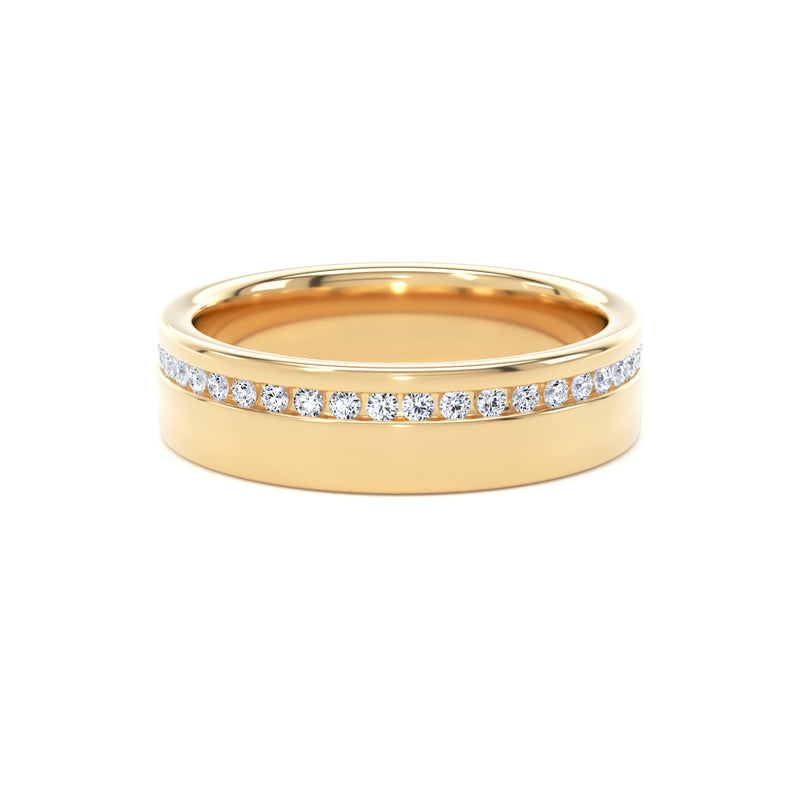 Round Diamond Yellow Gold Ring, Channel Offset Half Eternity | ET1216