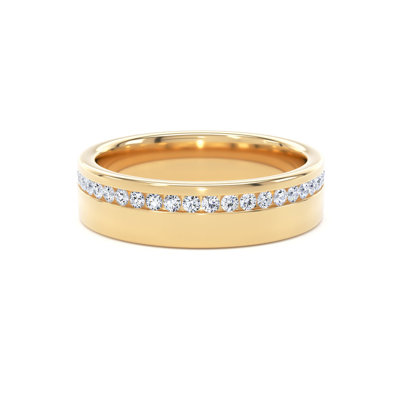 Round Diamond Yellow Gold Ring, Channel Offset Half Eternity | ET1216