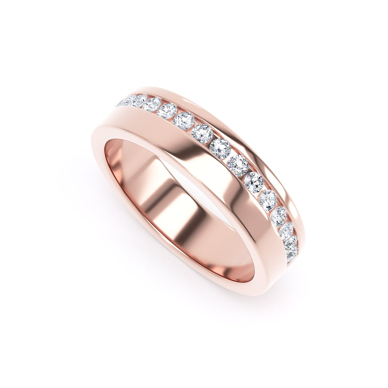 Round Diamond Rose Gold Ring, Channel Offset Half Eternity | ET1216
